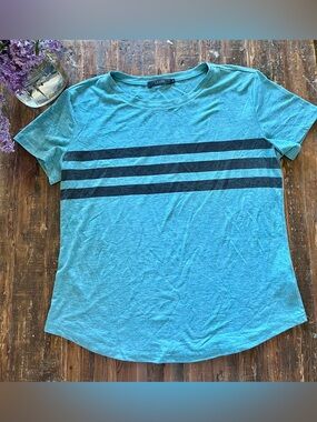 Heathered Teal Short-Sleeve Tee with Black Triple Chest Stripes Sz L